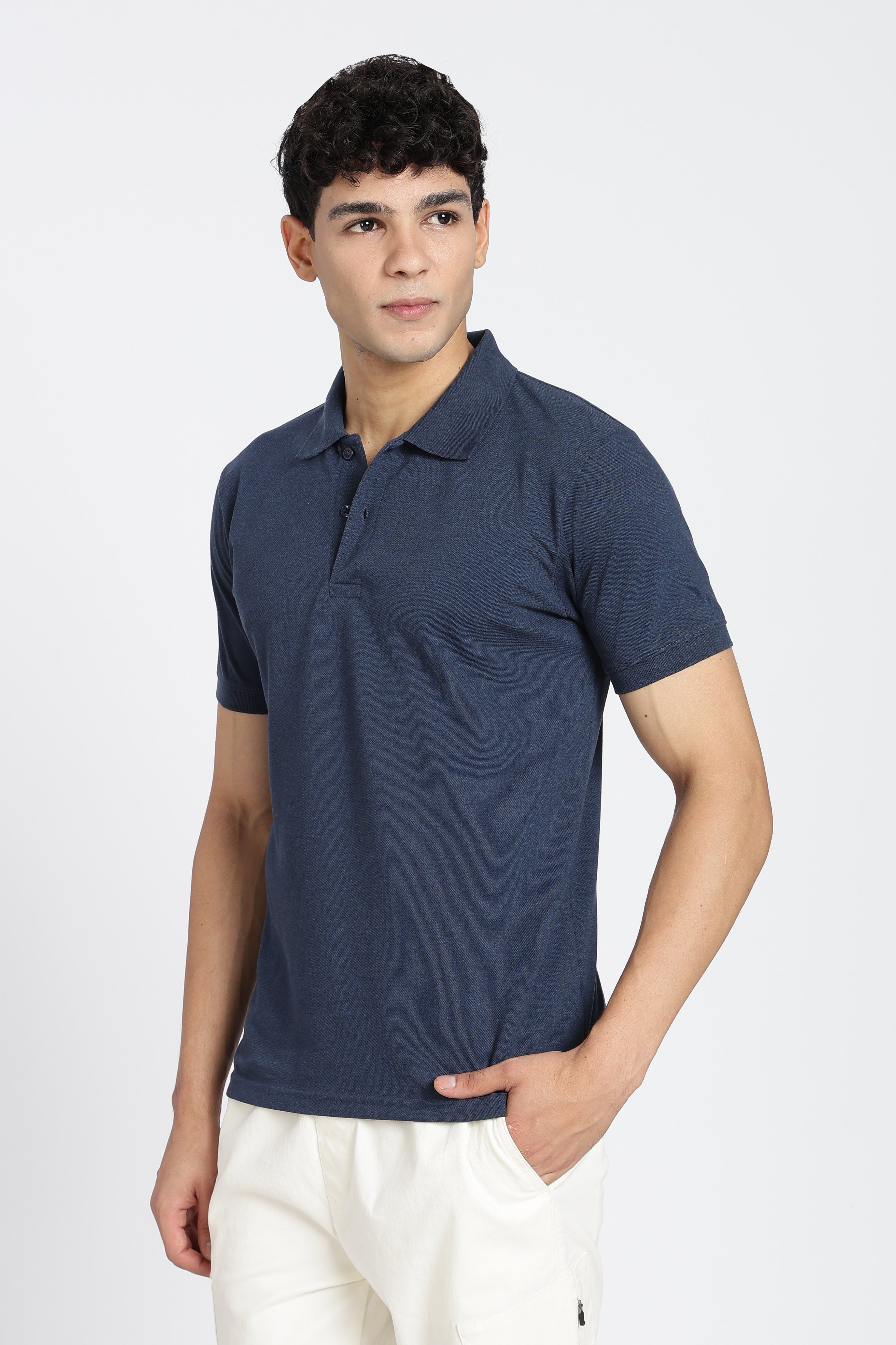 Navy Solid Regular Fit Polo T-Shirt for Men - Image 4