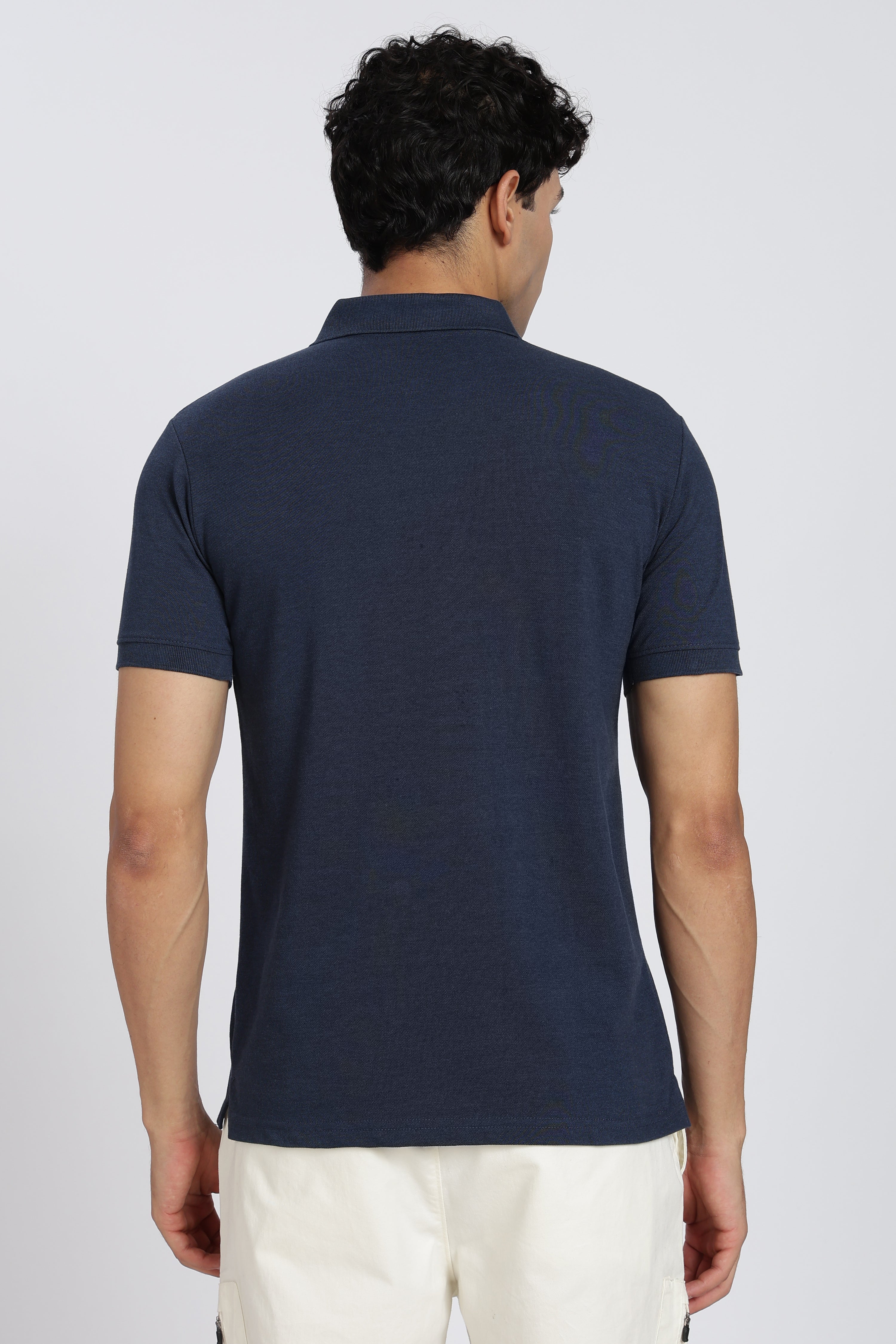 Navy Solid Regular Fit Polo T-Shirt for Men - Image 5