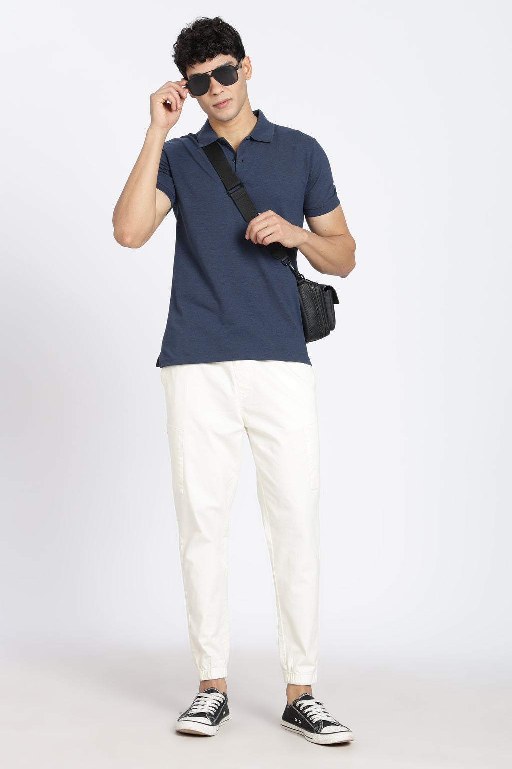 Navy Solid Regular Fit Polo T-Shirt for Men - Image 6
