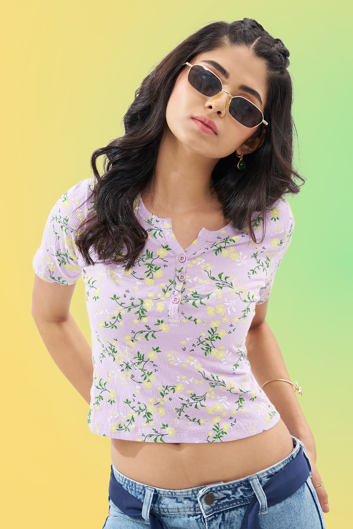 Lilac Floral Print Top for Women - Image 1