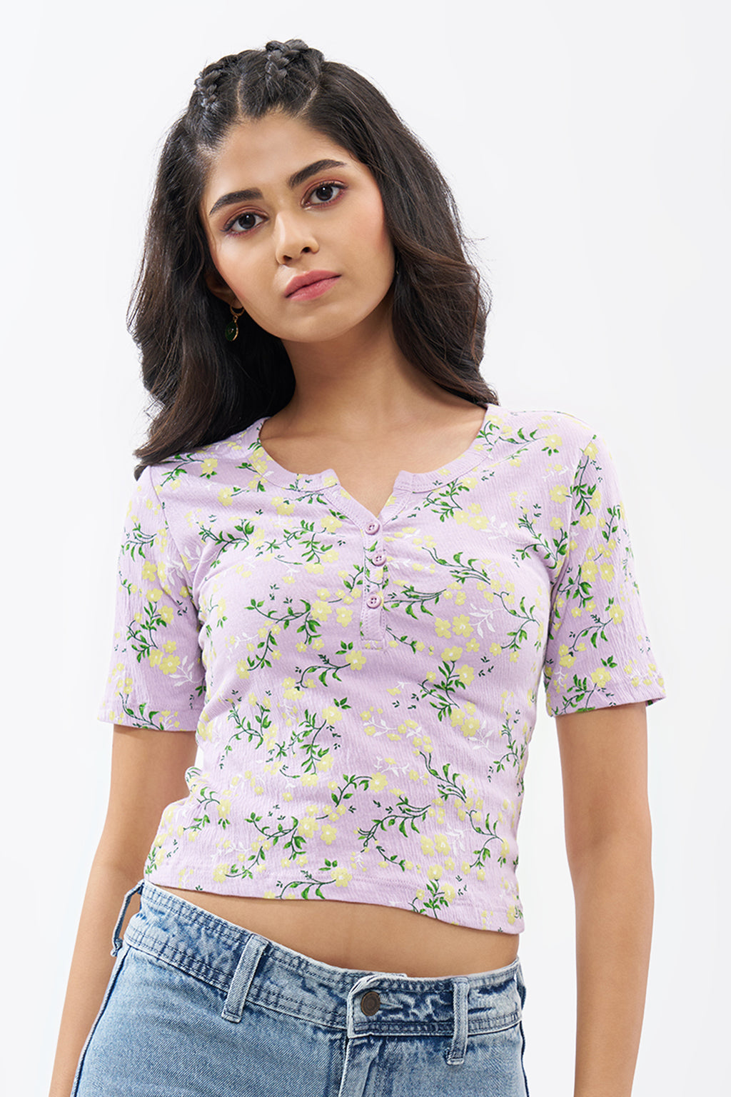 Lilac Floral Print Top for Women - Image 2