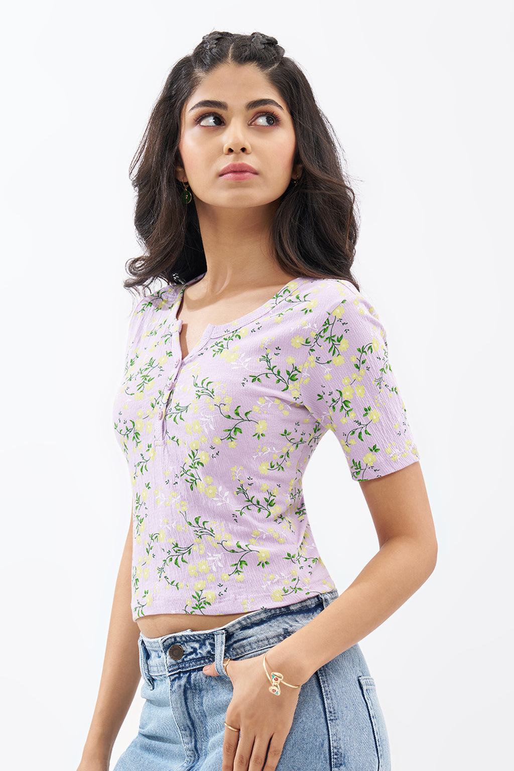 Lilac Floral Print Top for Women - Image 4