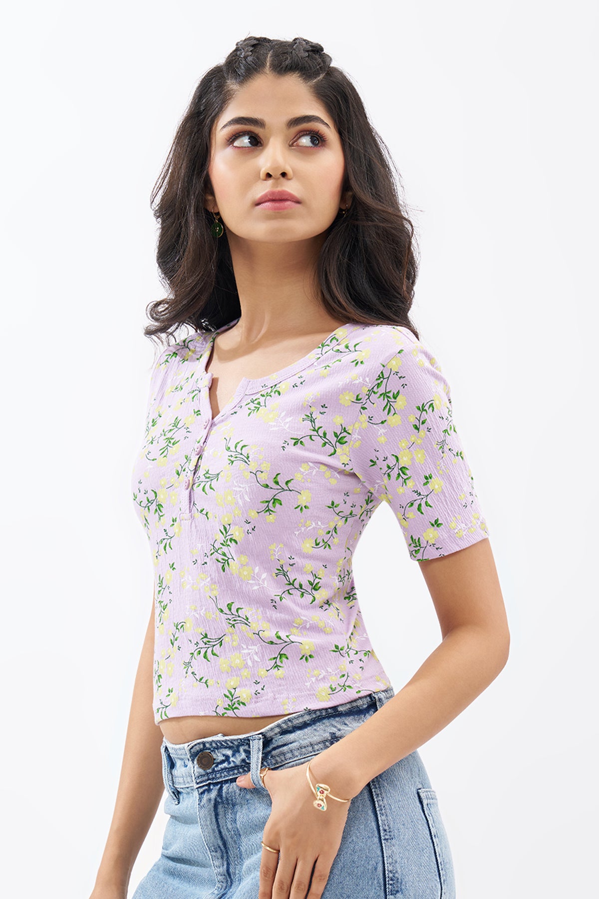Lilac Floral Print Top for Women - Image 4