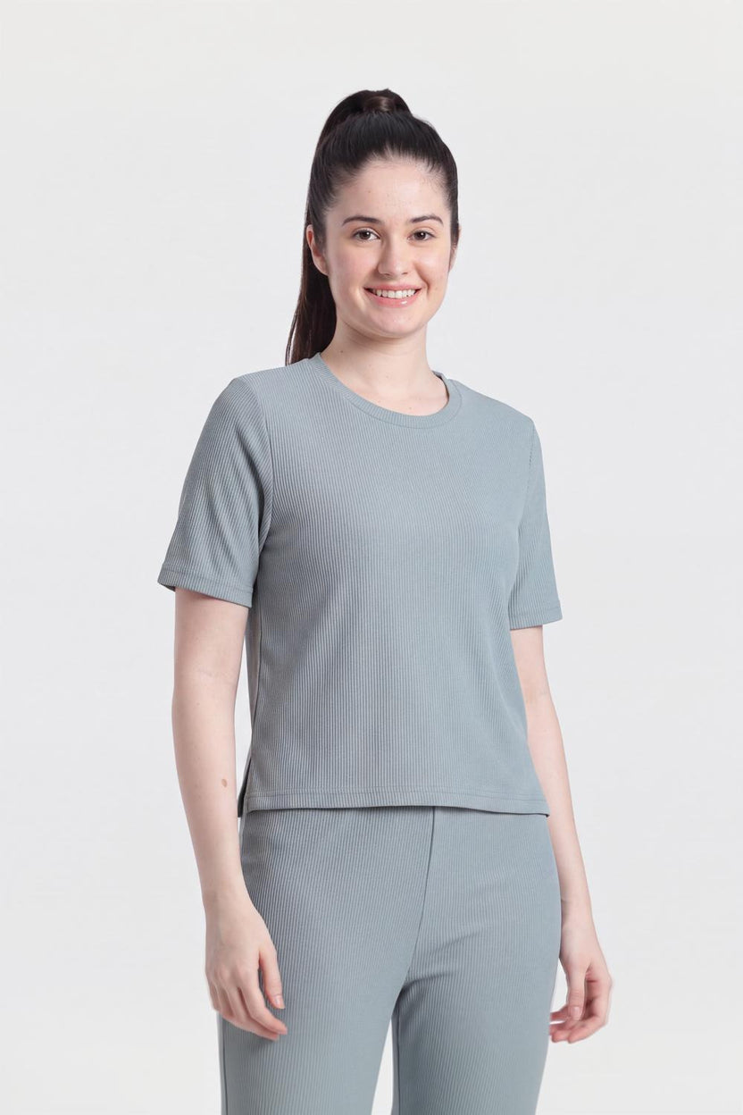 Green Textured Regular Fit T-Shirt For Women - Image 4
