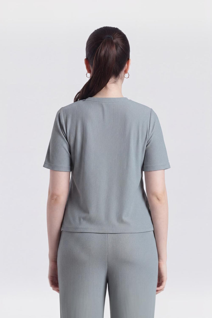 Green Textured Regular Fit T-Shirt For Women - Image 5
