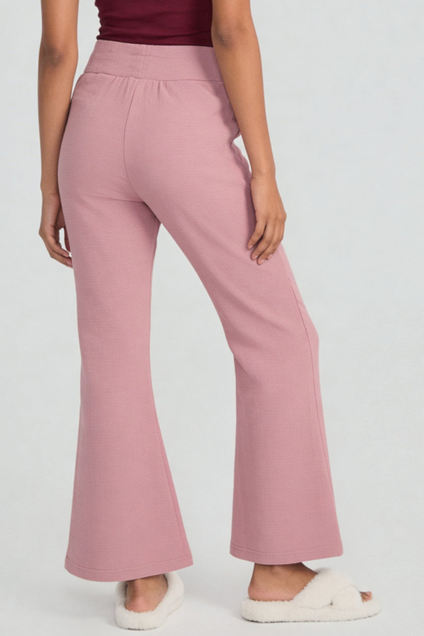 Pink Waffle Textured High‑Waist Flared Lounge Pant For Women - Image 5