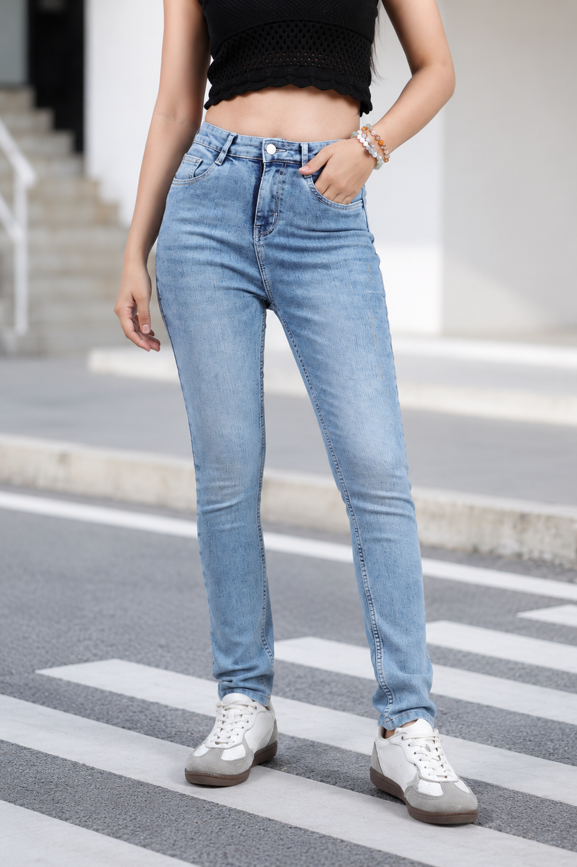 Light Blue 5 Pocketed Skinny Fit Jeans for Women - Image 1