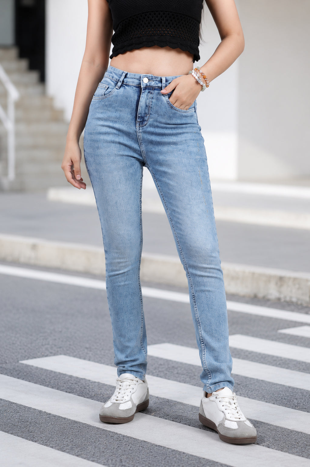 Light Blue 5 Pocketed Skinny Fit Jeans for Women - Image 1