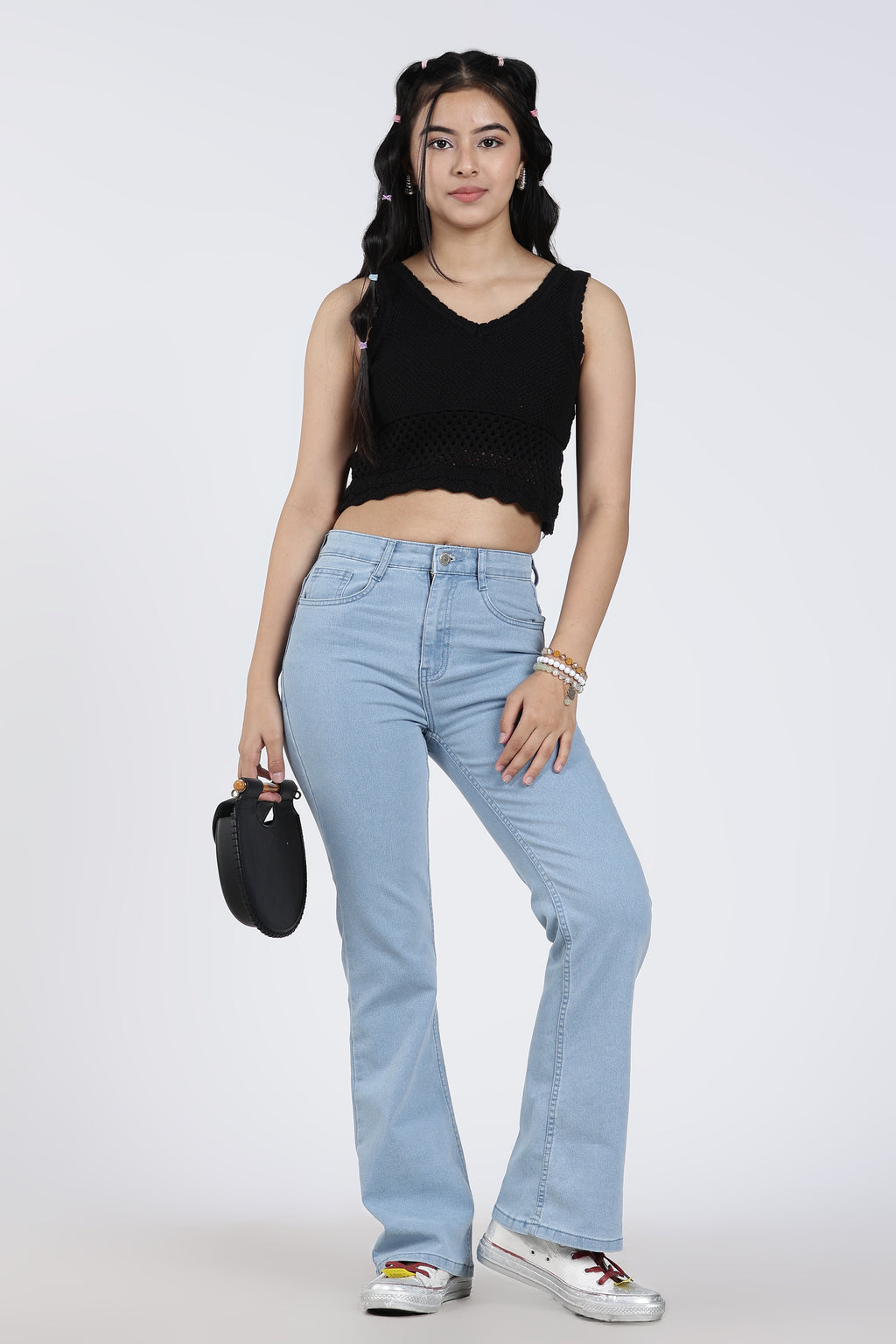 Light Blue Solid Flared Jeans for Women - Image 1