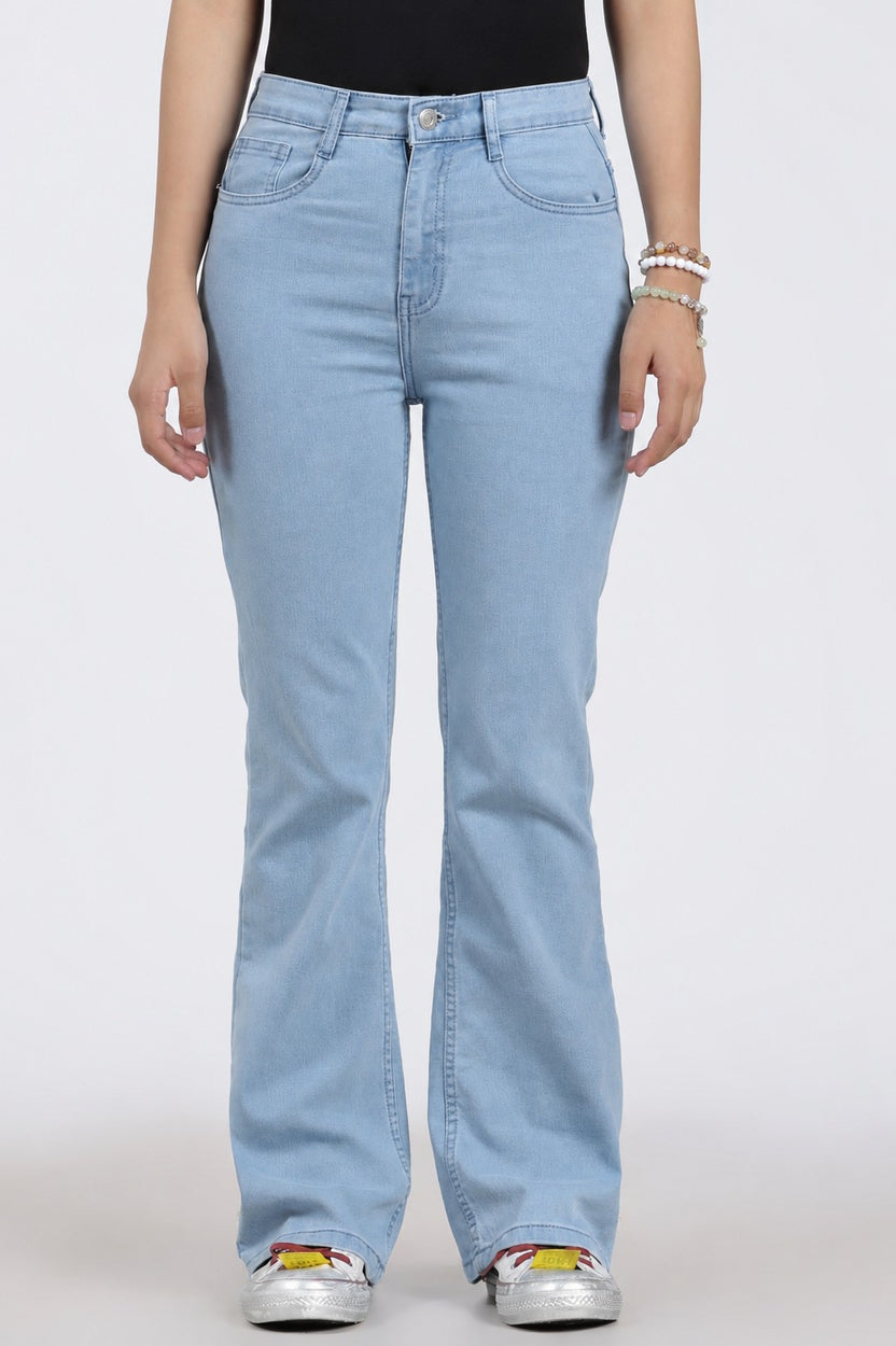 Light Blue Solid Flared Jeans for Women - Image 2
