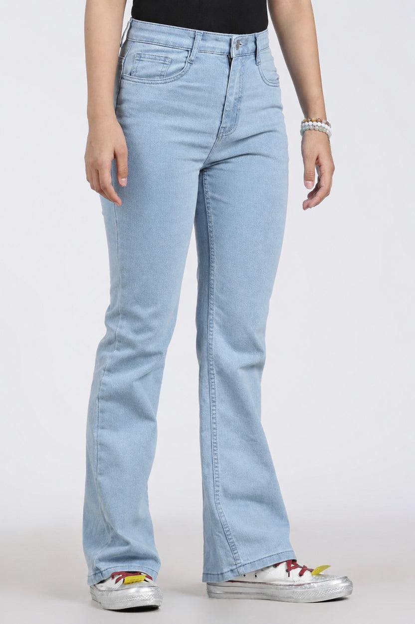 Light Blue Solid Flared Jeans for Women - Image 4
