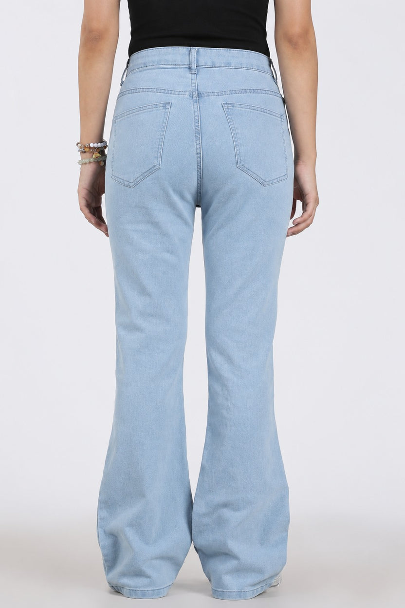 Light Blue Solid Flared Jeans for Women - Image 5
