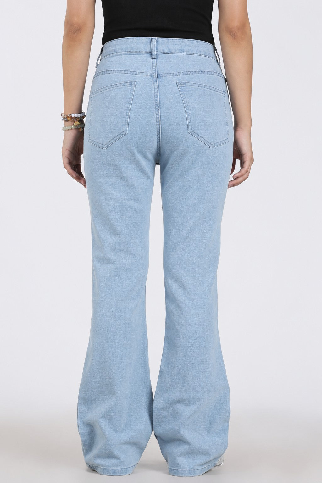 Light Blue Solid Flared Jeans for Women - Image 5