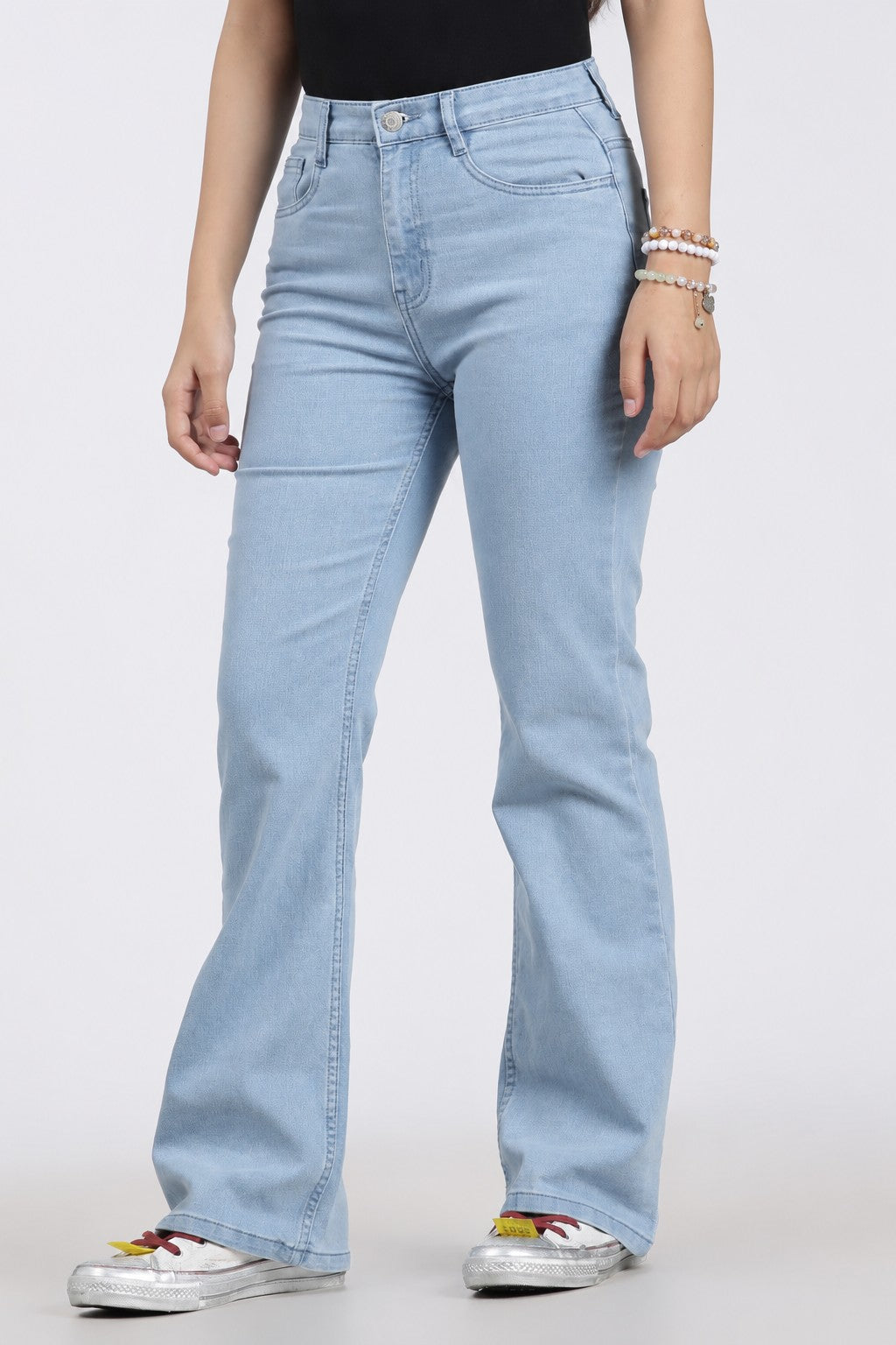 Light Blue Solid Flared Jeans for Women - Image 6