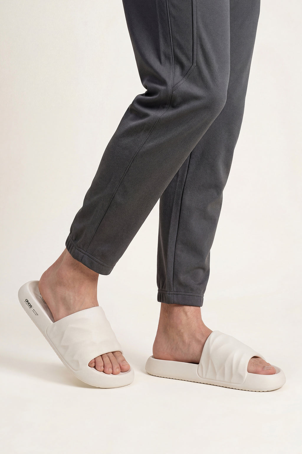 Off White Textured Pool Slides for Men - Image 1