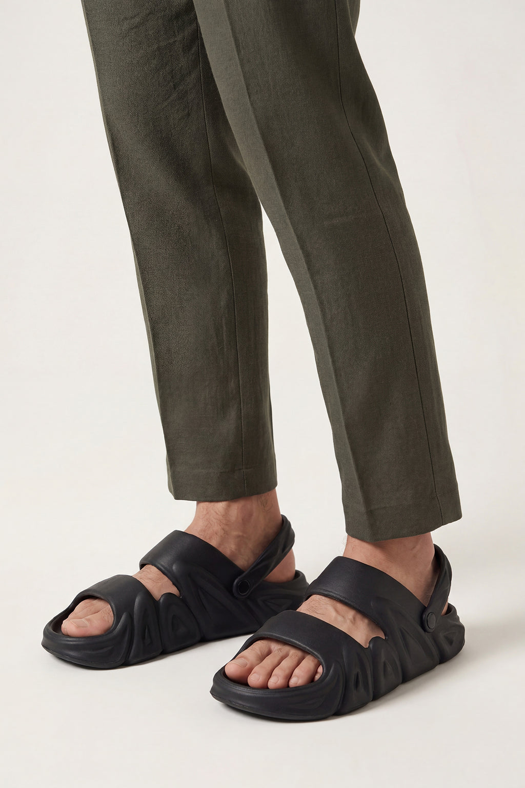 Black Textured Pool Slides for Men - Image 1