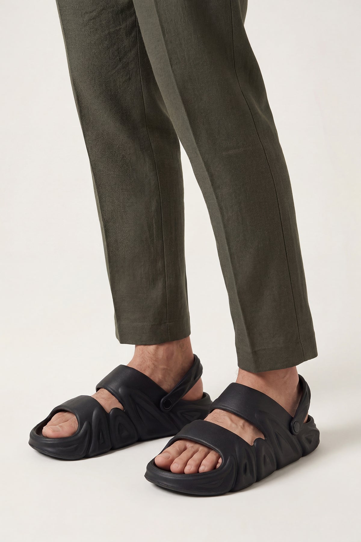 Black Textured Pool Slides for Men - Image 1