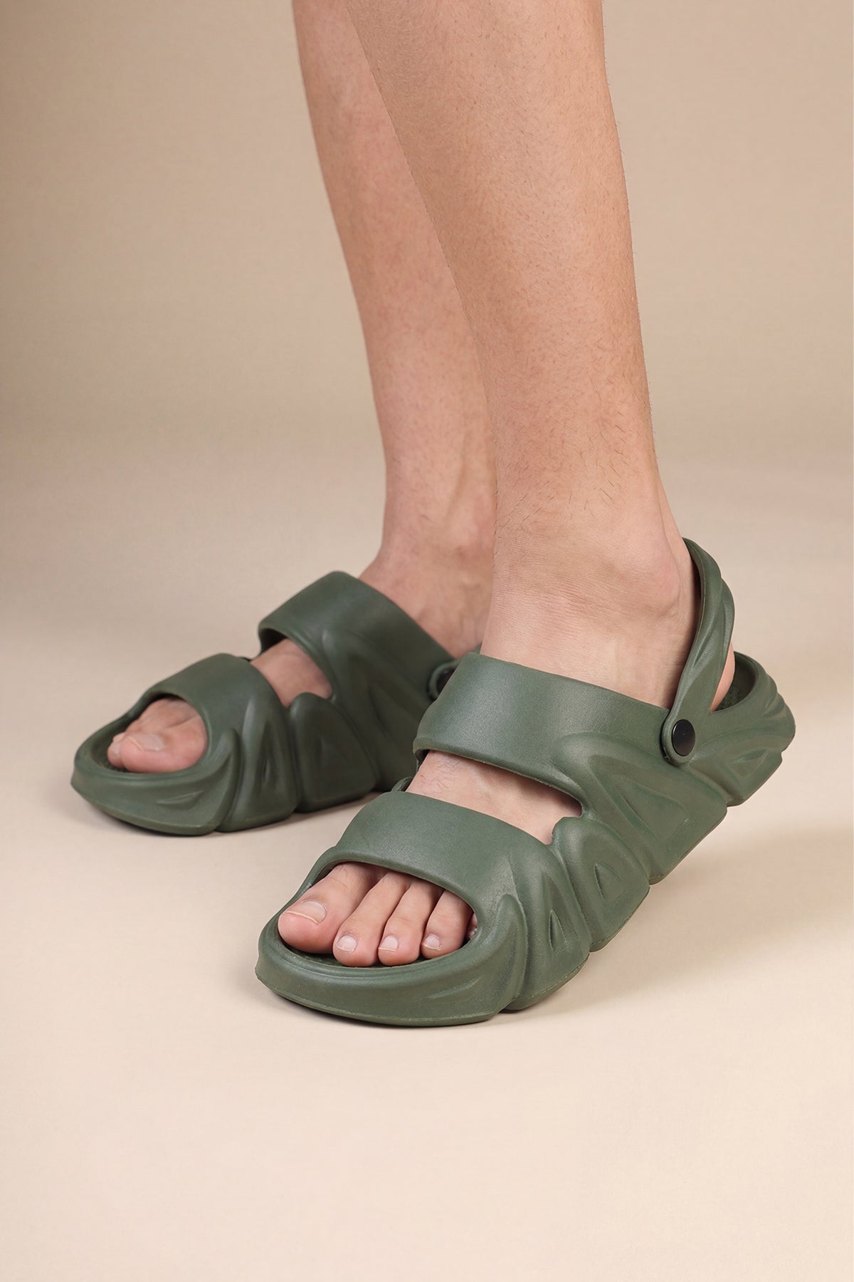 Olive Textured Pool Slides for Men - Image 1