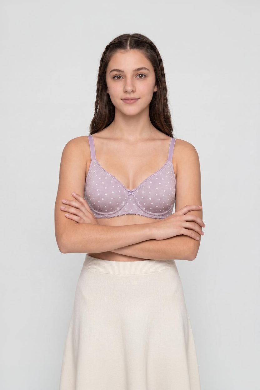 Lilac Heart Printed Bra for Women - Image 2