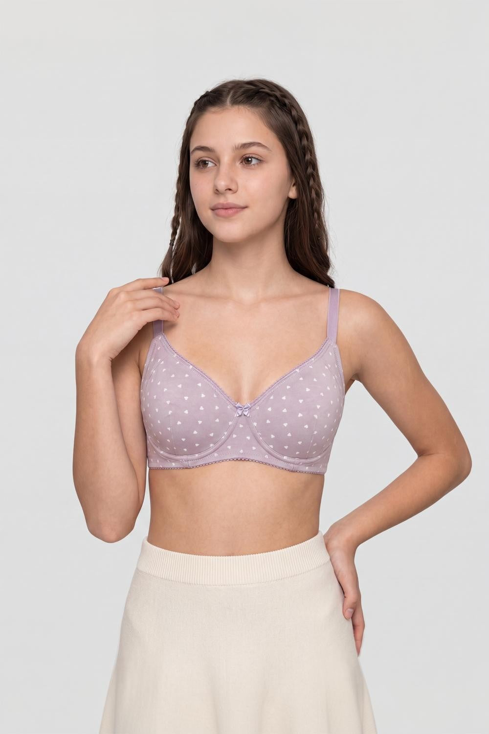 Lilac Heart Printed Bra for Women - Image 3