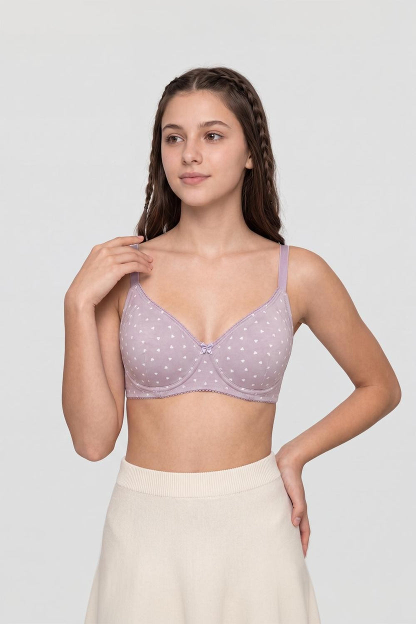 Lilac Heart Printed Bra for Women - Image 7