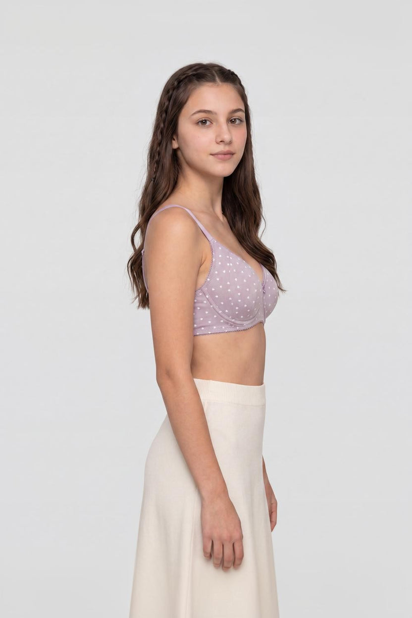 Lilac Heart Printed Bra for Women - Image 4