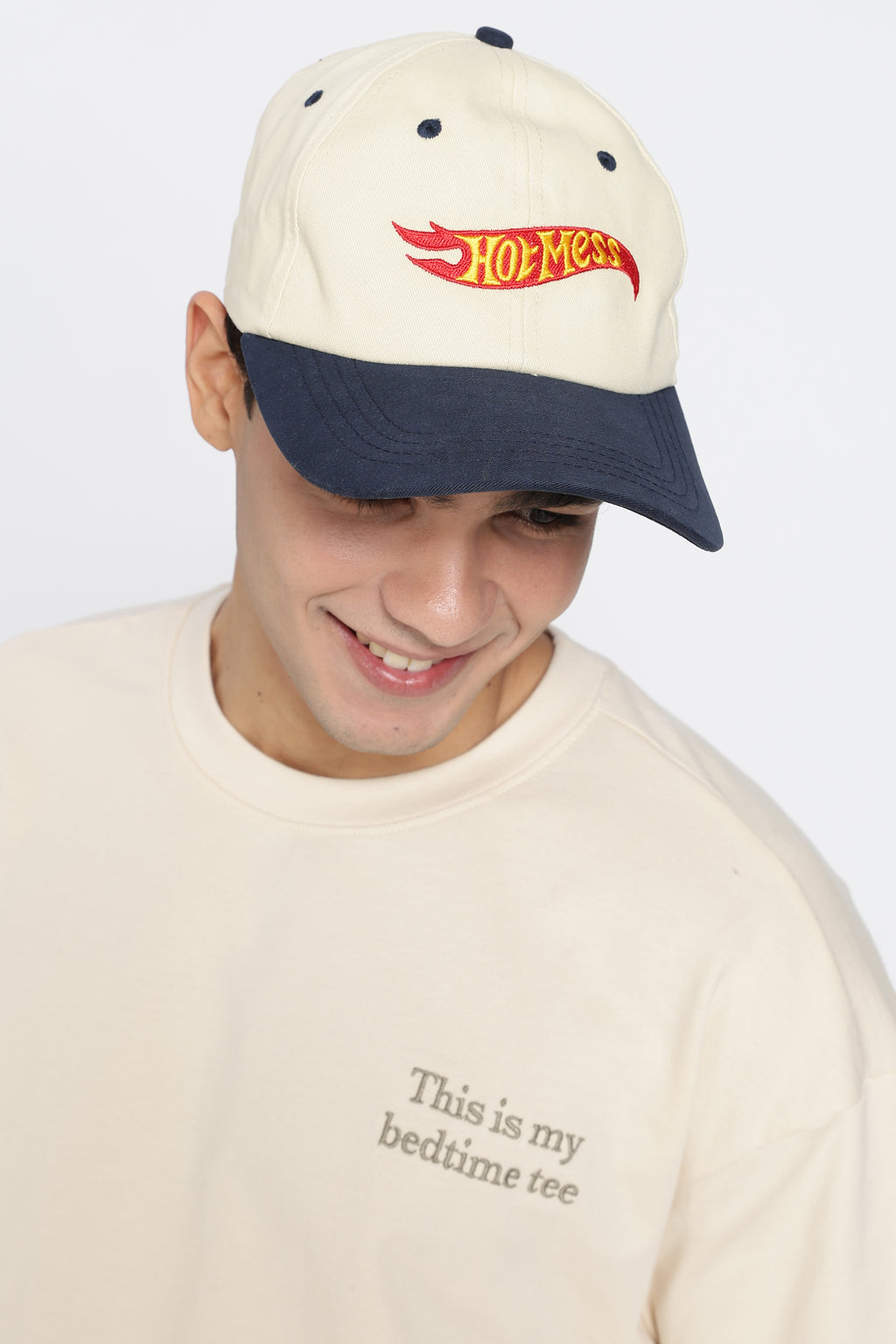 Cream Embroidered Cap for Men - Image 1