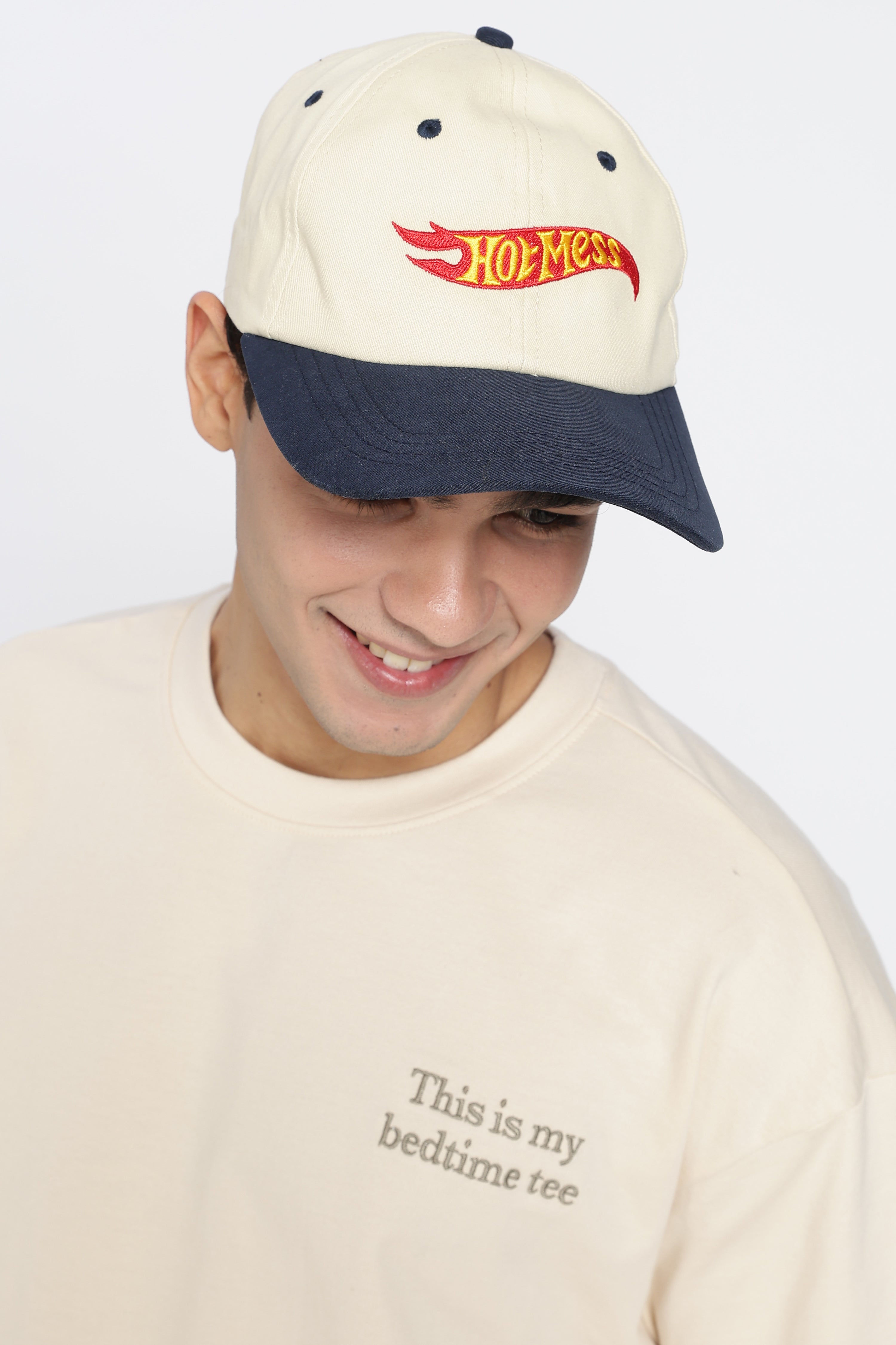 Cream Embroidered Cap for Men - Image 1