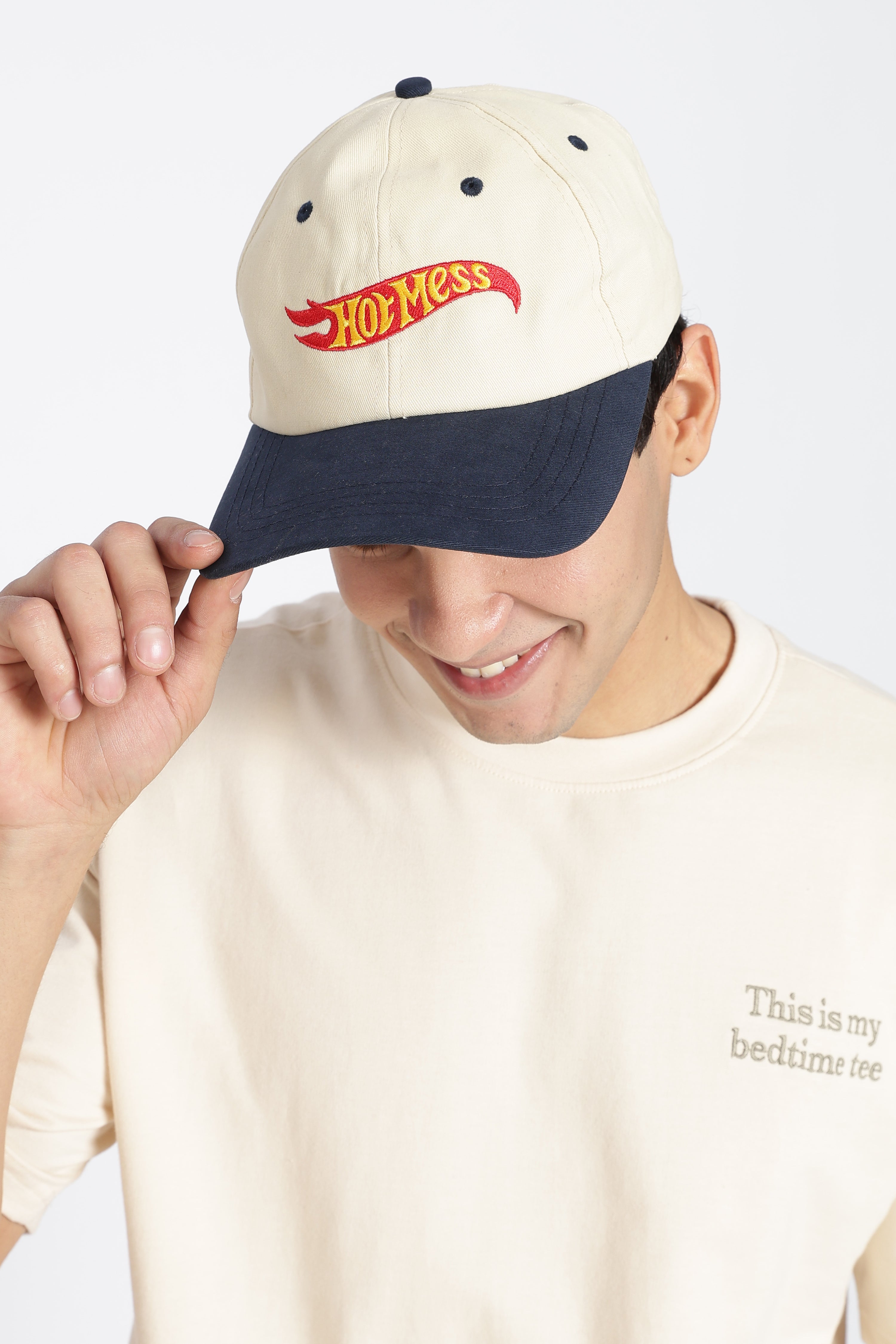 Cream Embroidered Cap for Men - Image 3