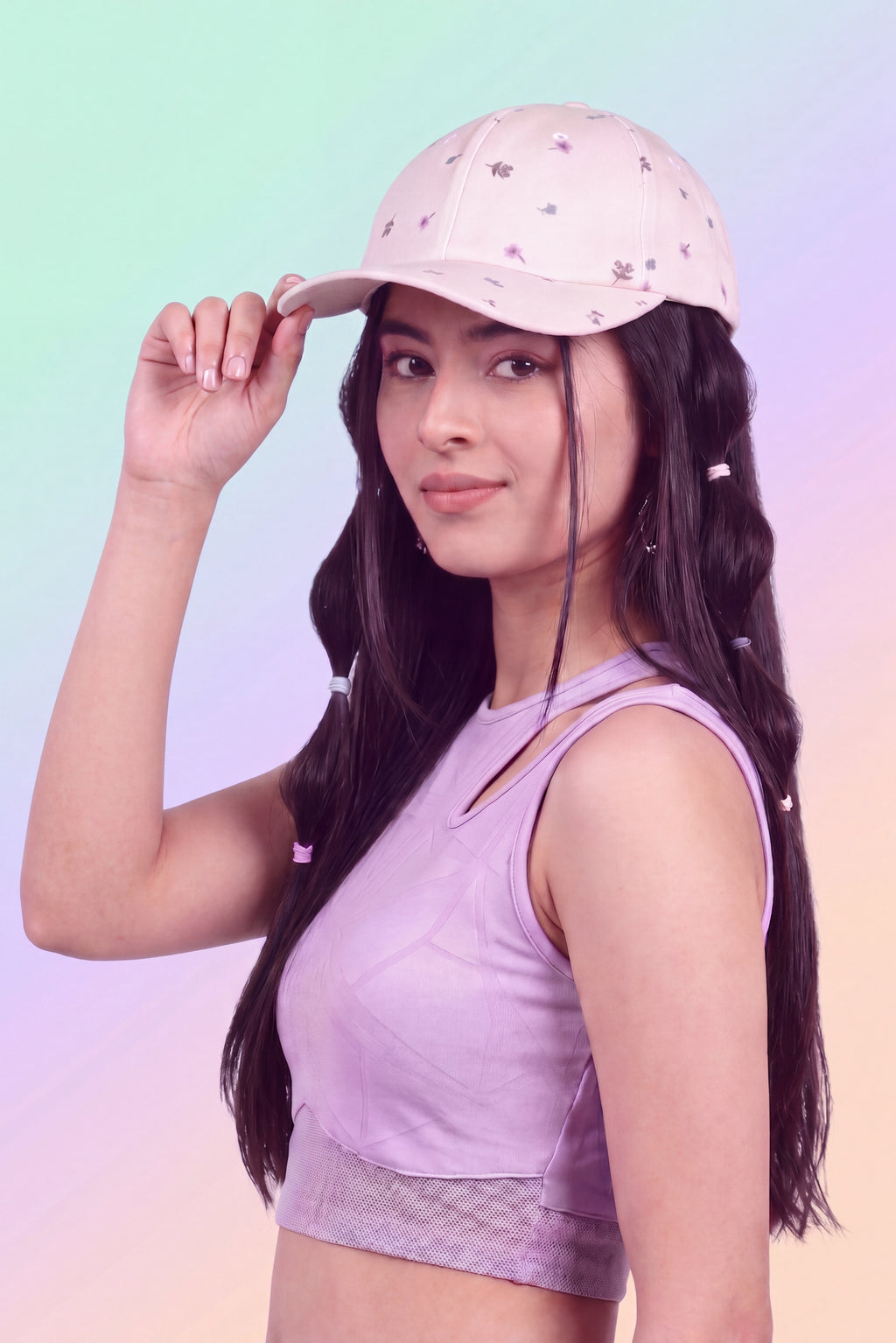 Pink Floral Printed Cap for Women - Image 1