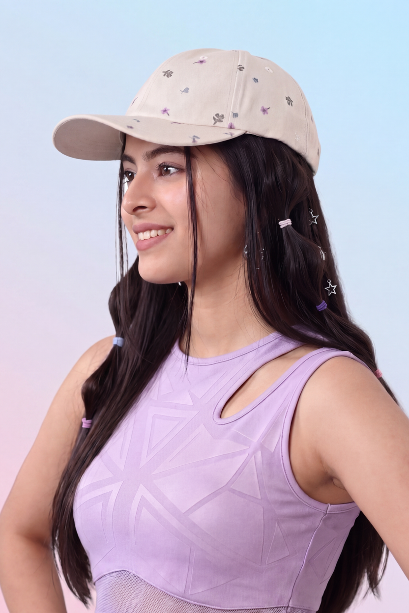 Pink Floral Printed Cap For Women - Image 4
