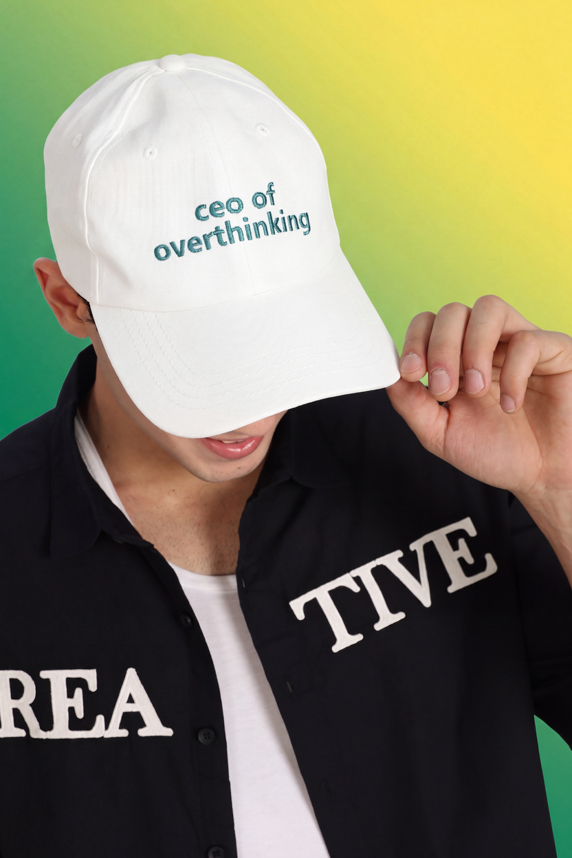White Embroidered Cap For Men - Image 1