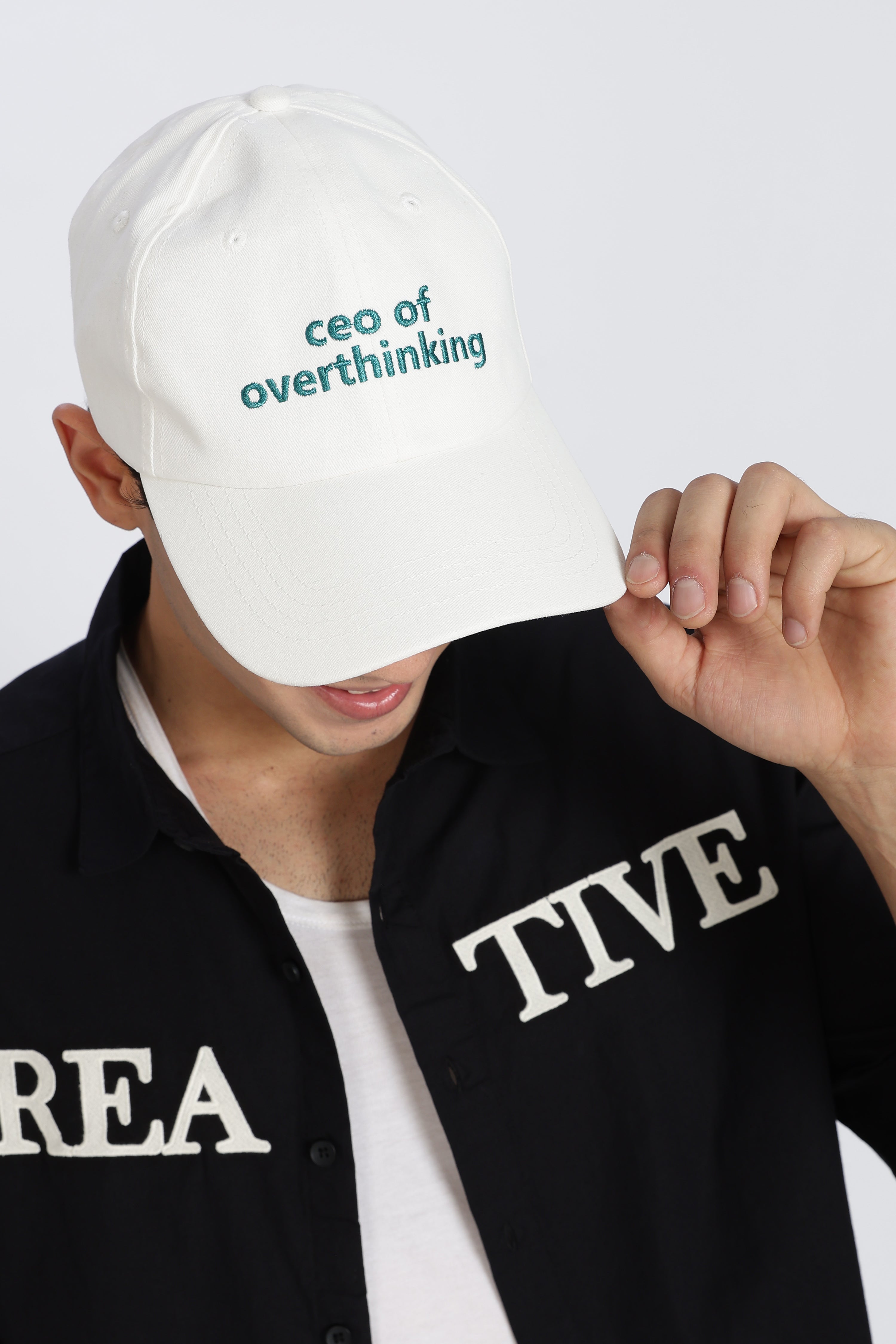 White Embroidered Cap for Men - Image 4