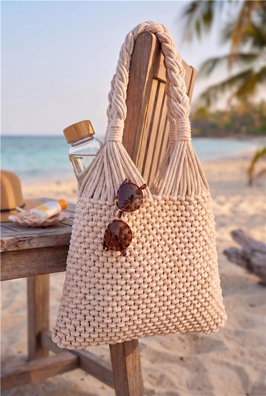 Off White Tote Bag With Braided Handles For Women - Image 2