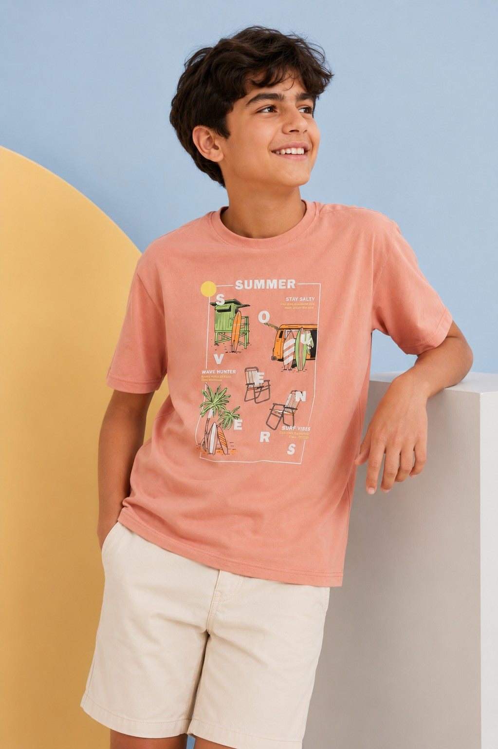 Peach Graphic Regular Fit T-Shirt for Tweens Boys - Image 1