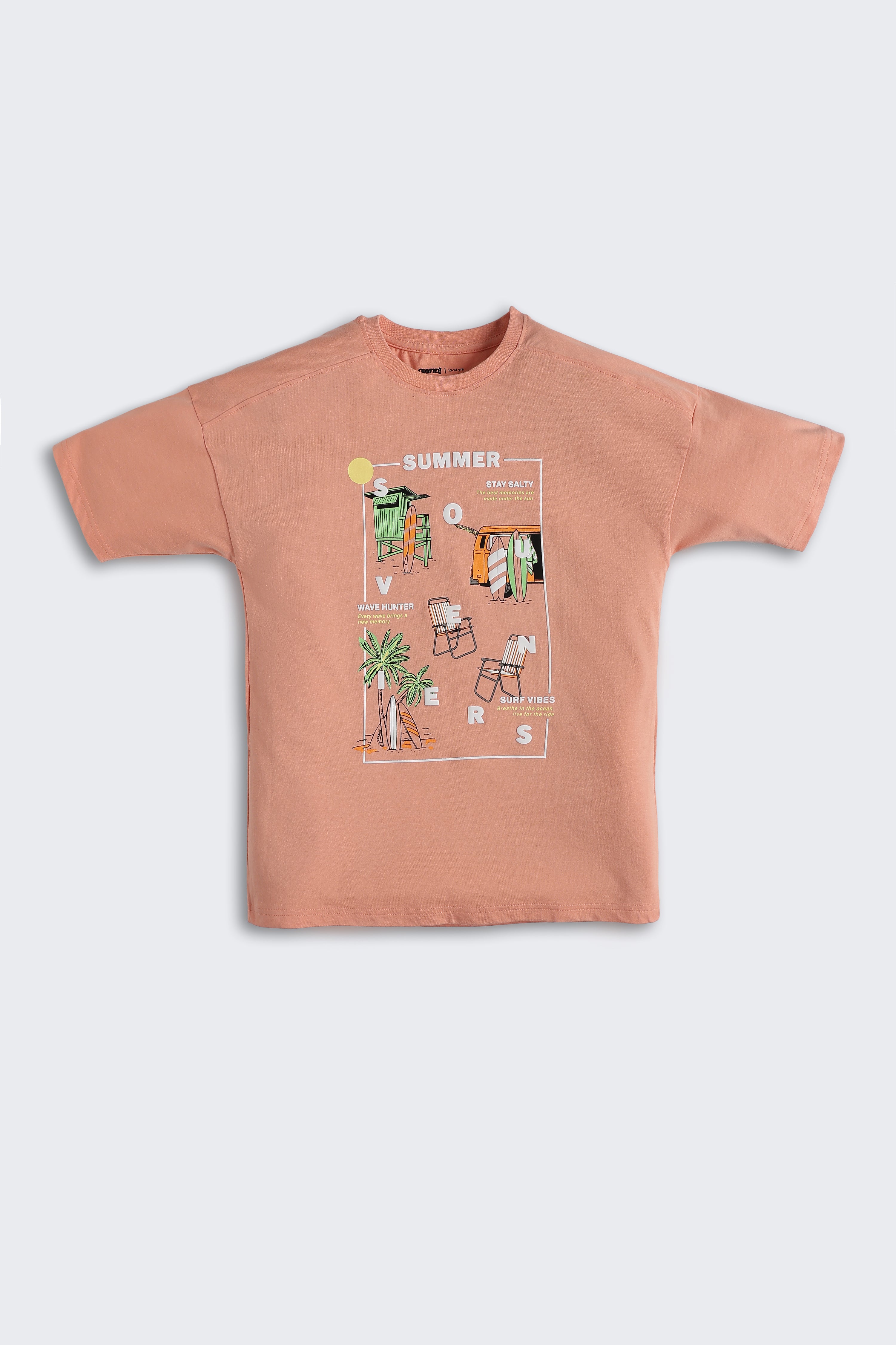 Peach Graphic Regular Fit T-Shirt for Tweens Boys - Image 2
