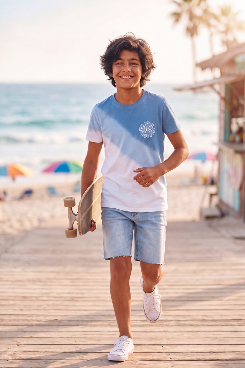 Blue Placement Printed Regular Fit T-Shirt For Tweens Boys - Image 1