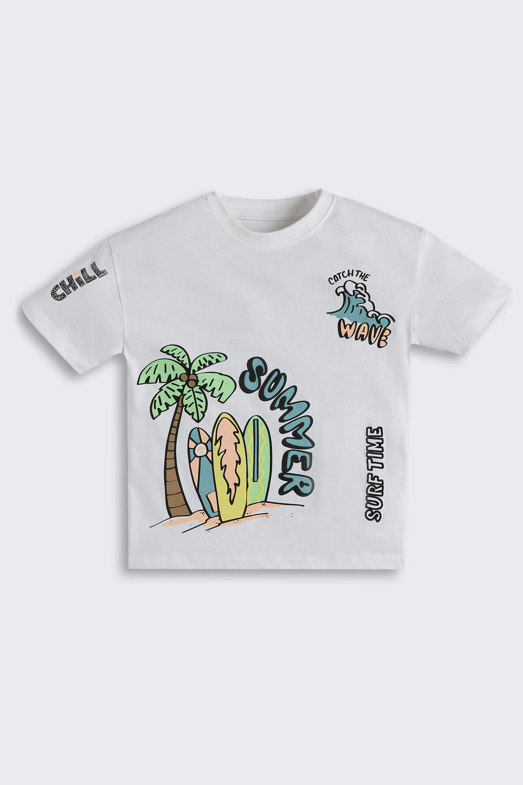 White Summer Graphic Printed Regular Fit T-Shirt for Boys - Image 2