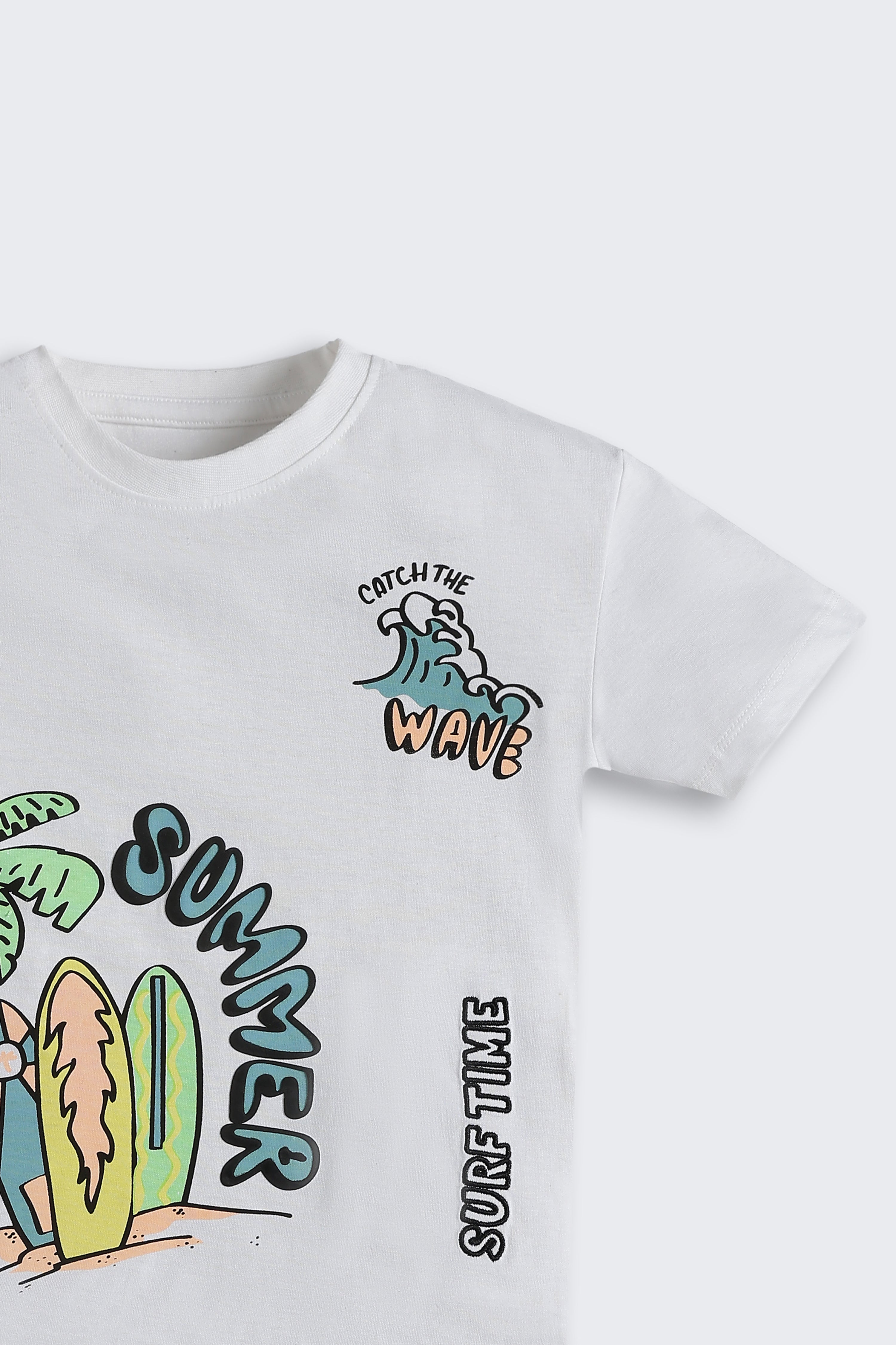 White Summer Graphic Printed Regular Fit T-Shirt for Boys - Image 5