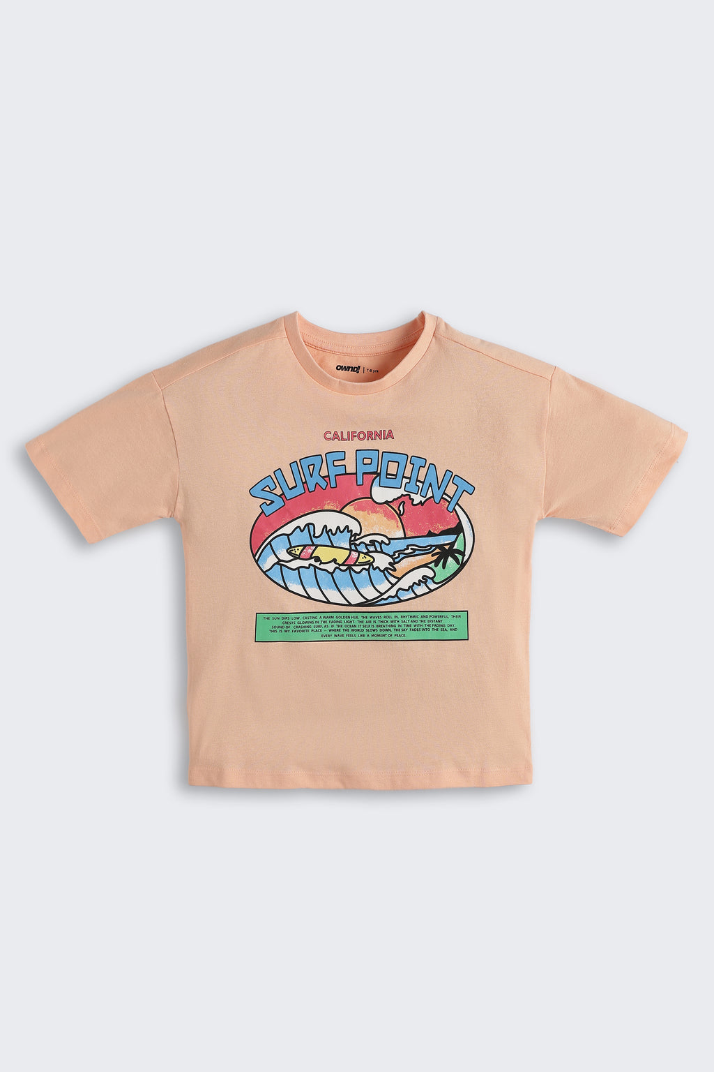 Peach Surf Point Graphic Printed Regular Fit T-Shirt for Boys - Image 2