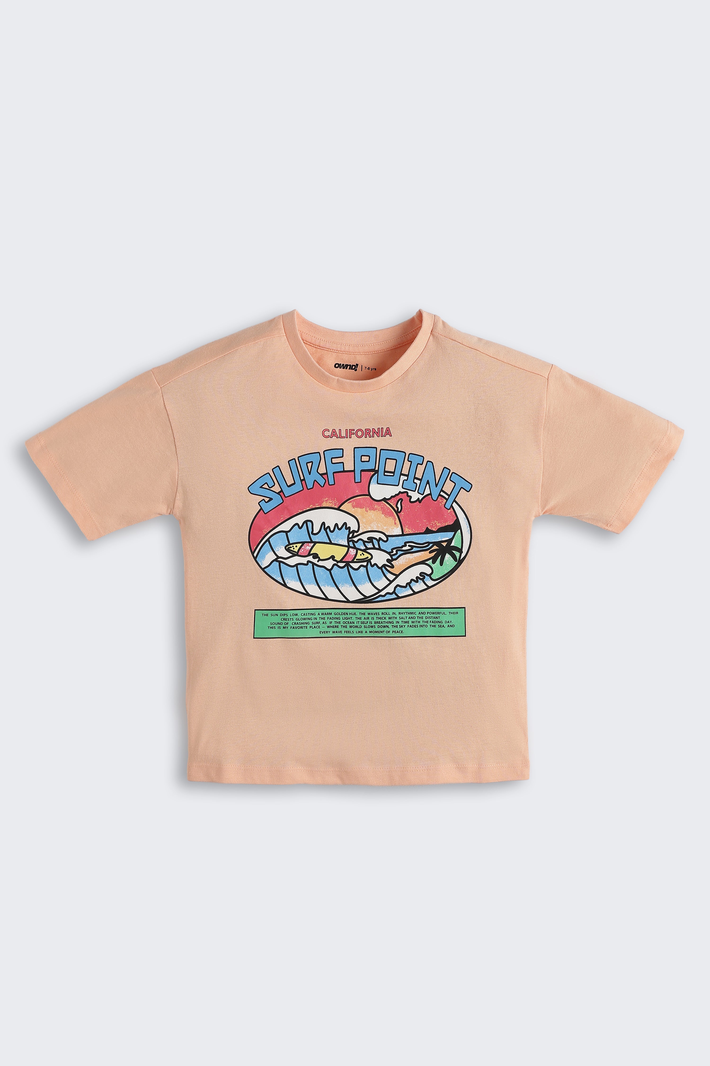 Peach Surf Point Graphic Printed Regular Fit T-Shirt for Boys - Image 2