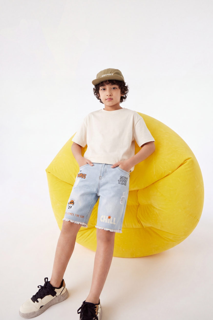 Light Blue 5 Pocketed Regular Fit Shorts for Boys - Image 1