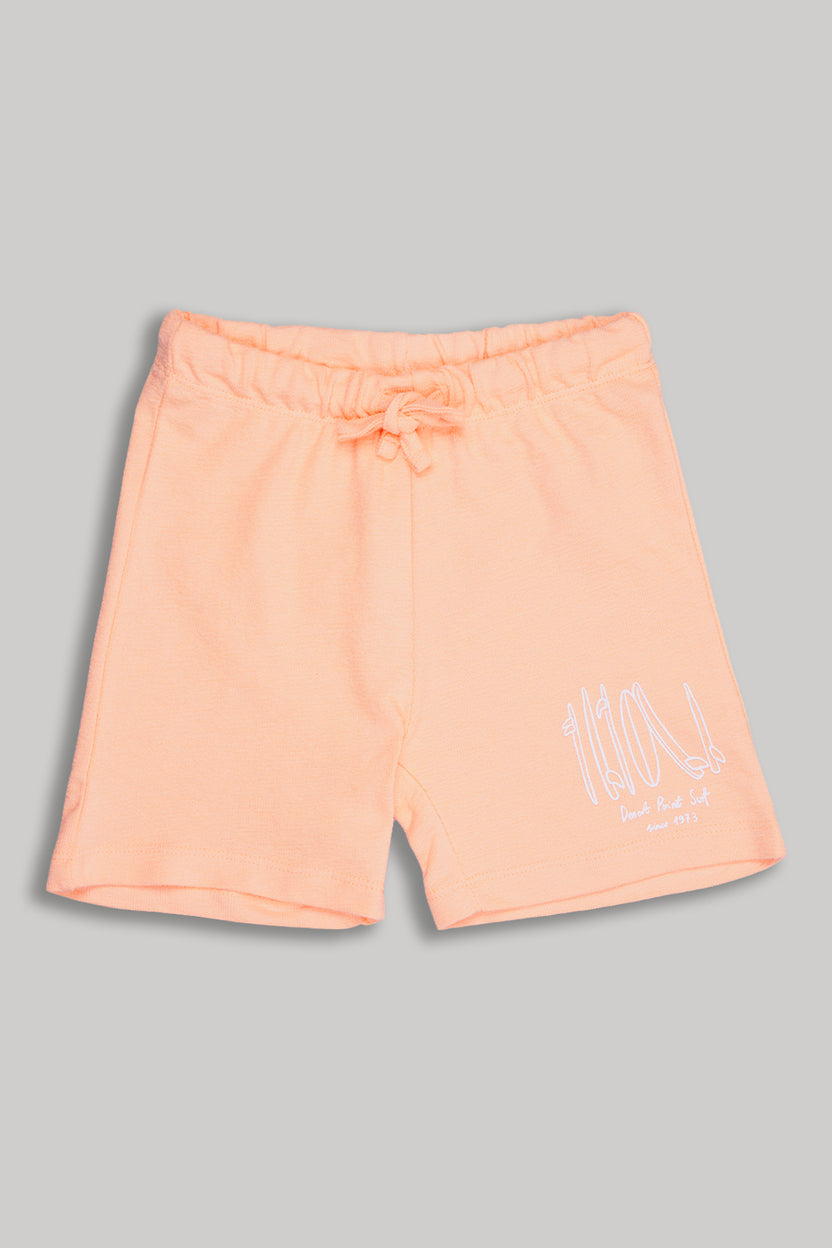 Peach Typographic Printed Regular Fit Co-ord Set for Boys - Image 3