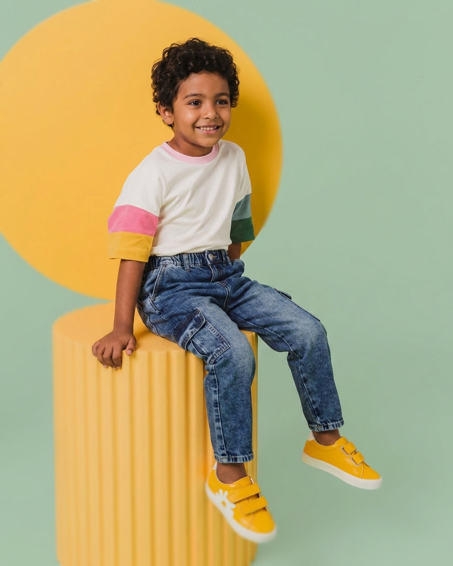 Navy 6 Pocketed Regular Fit Cargo Jeans for Boys - Image 1