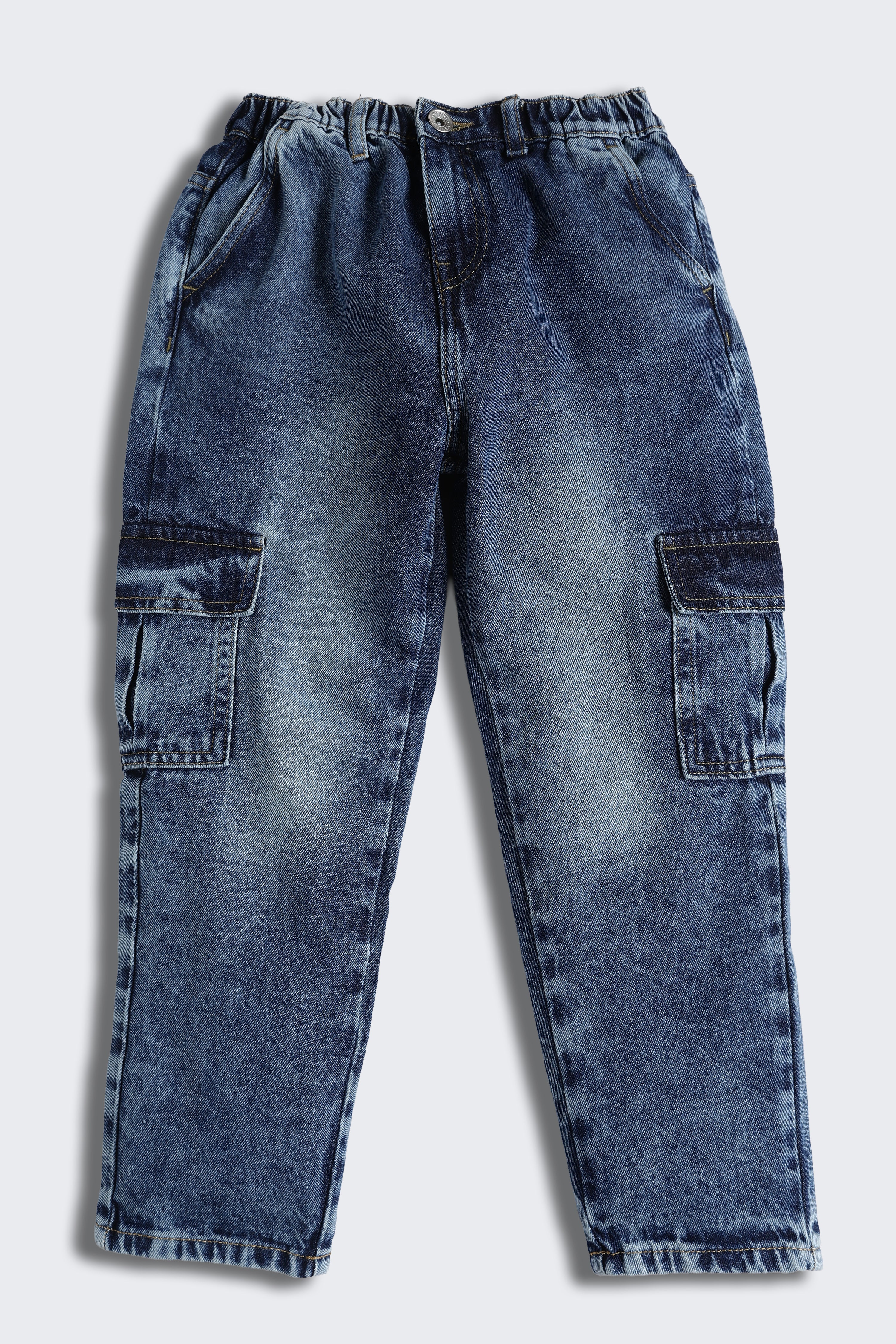 Navy 6 Pocketed Regular Fit Cargo Jeans for Boys - Image 2
