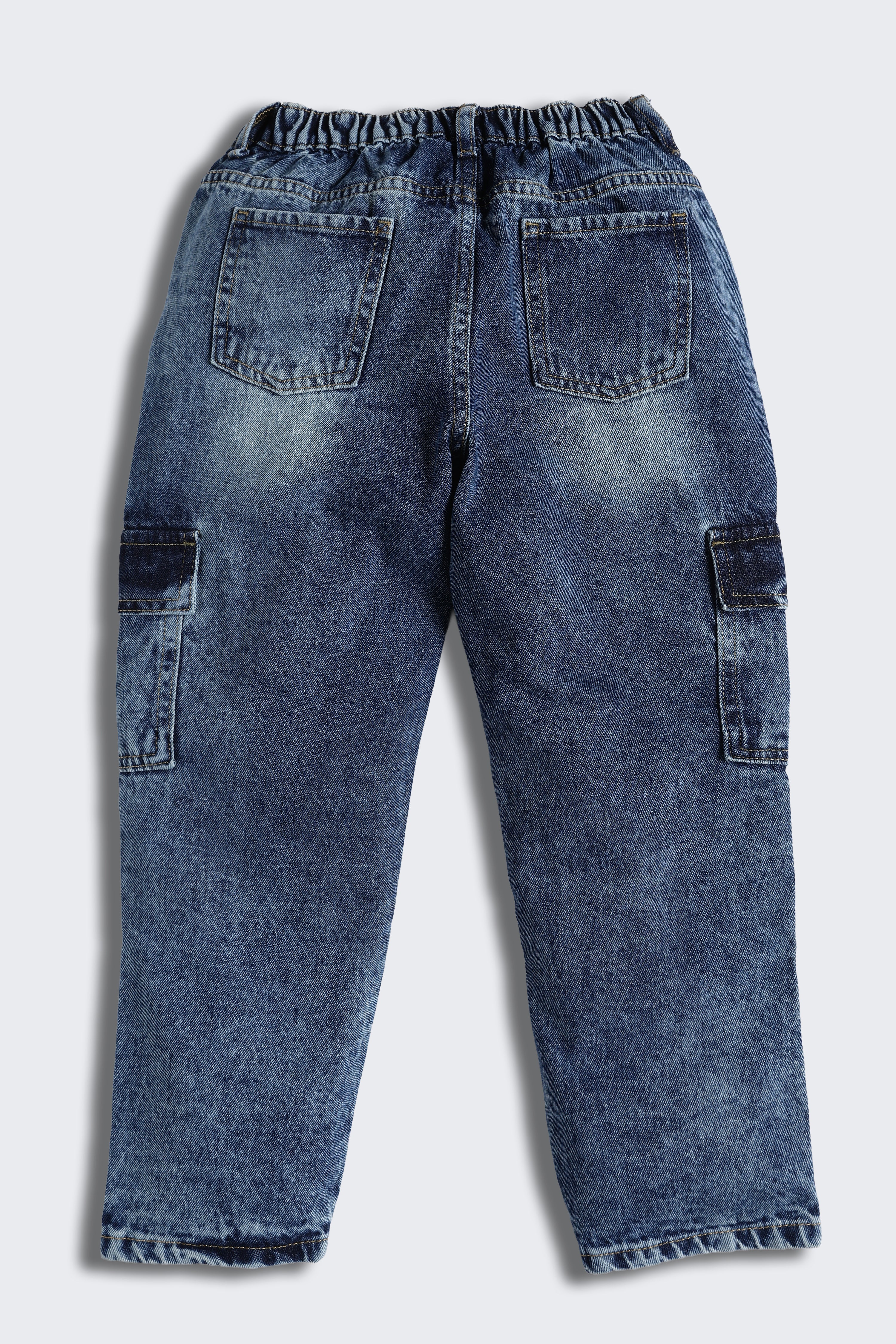 Navy 6 Pocketed Regular Fit Cargo Jeans for Boys - Image 3