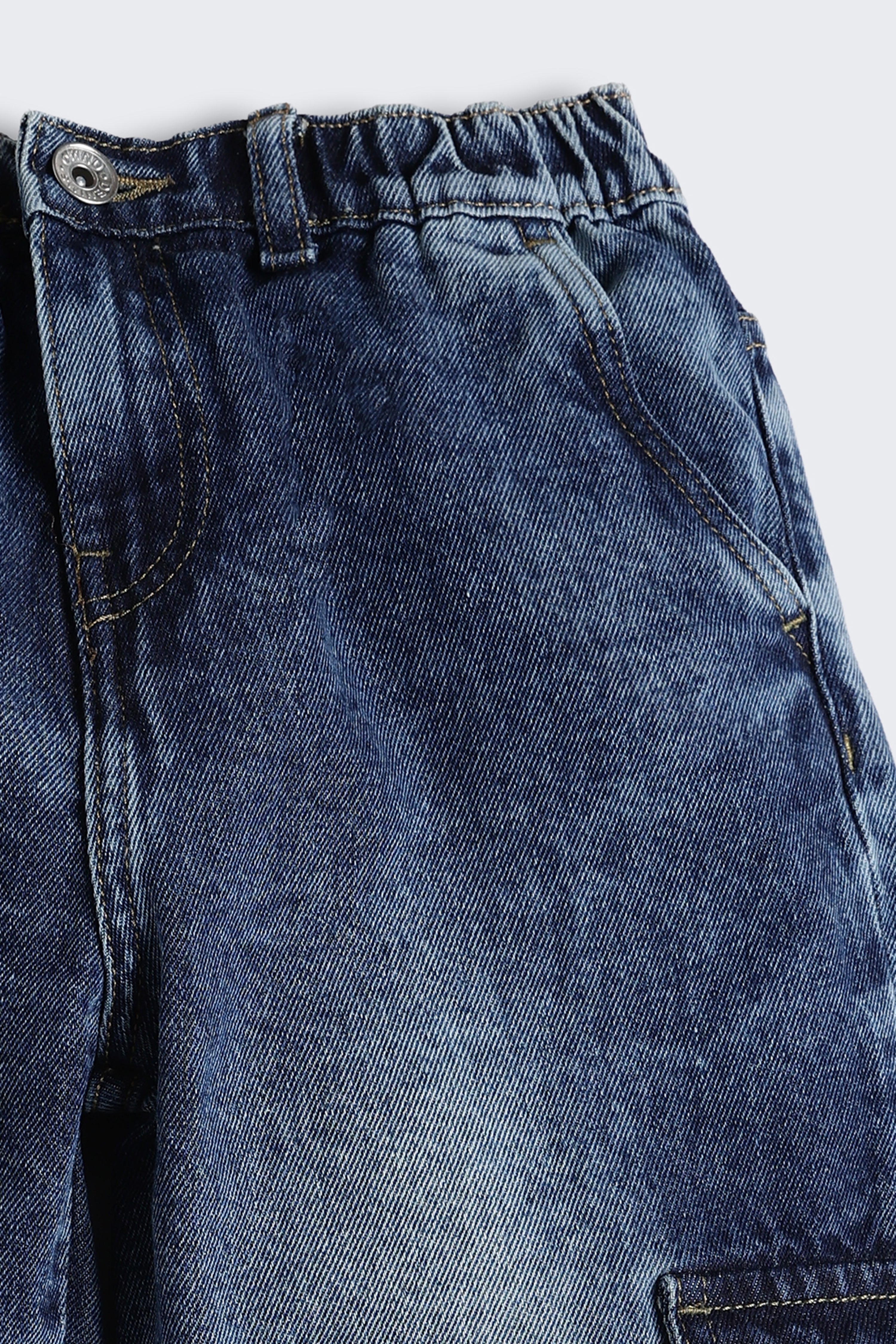 Navy 6 Pocketed Regular Fit Cargo Jeans for Boys - Image 6