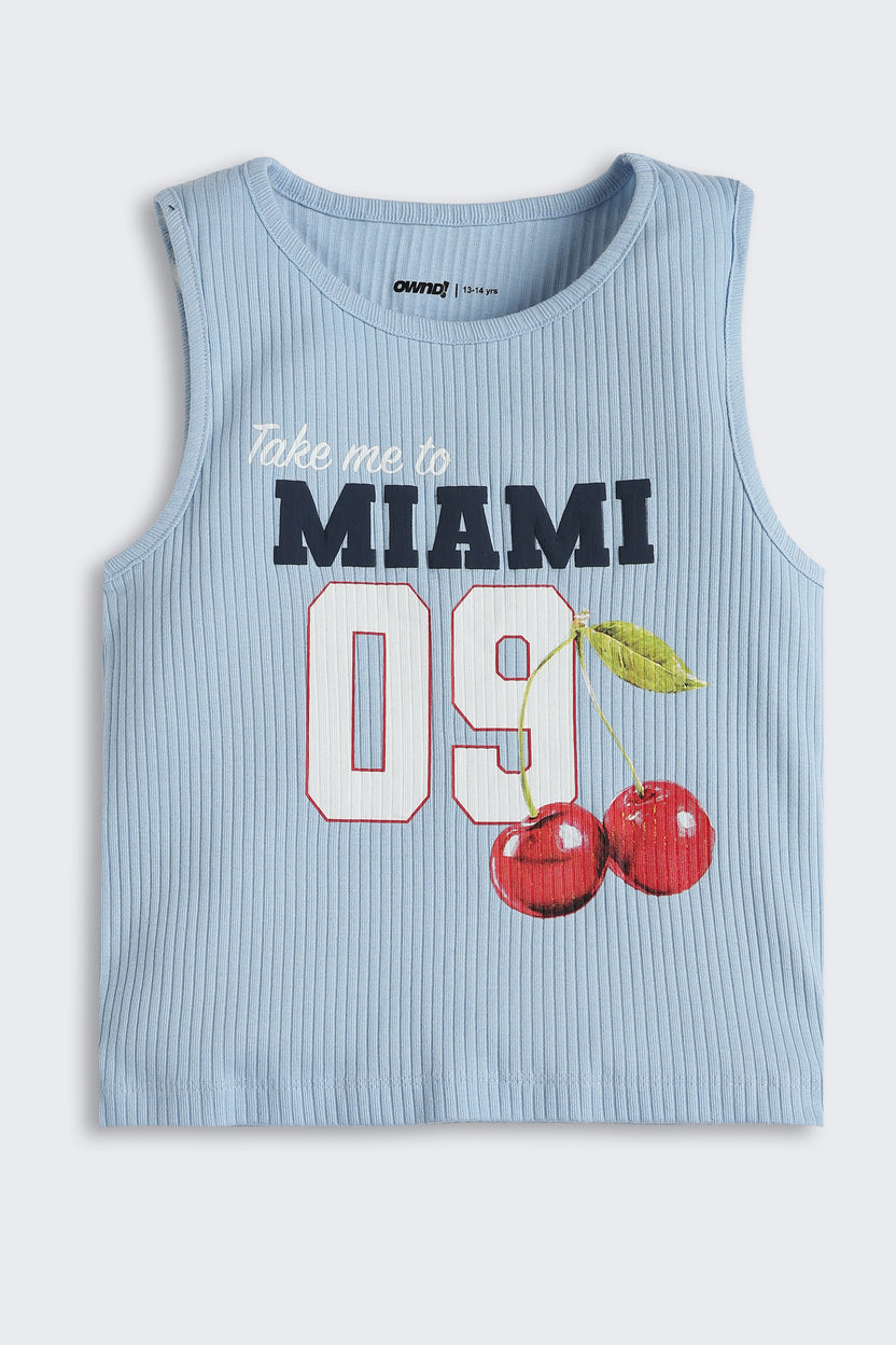 Blue Graphic Printed Regular Fit T-Shirt for Tweens Girls - Image 2