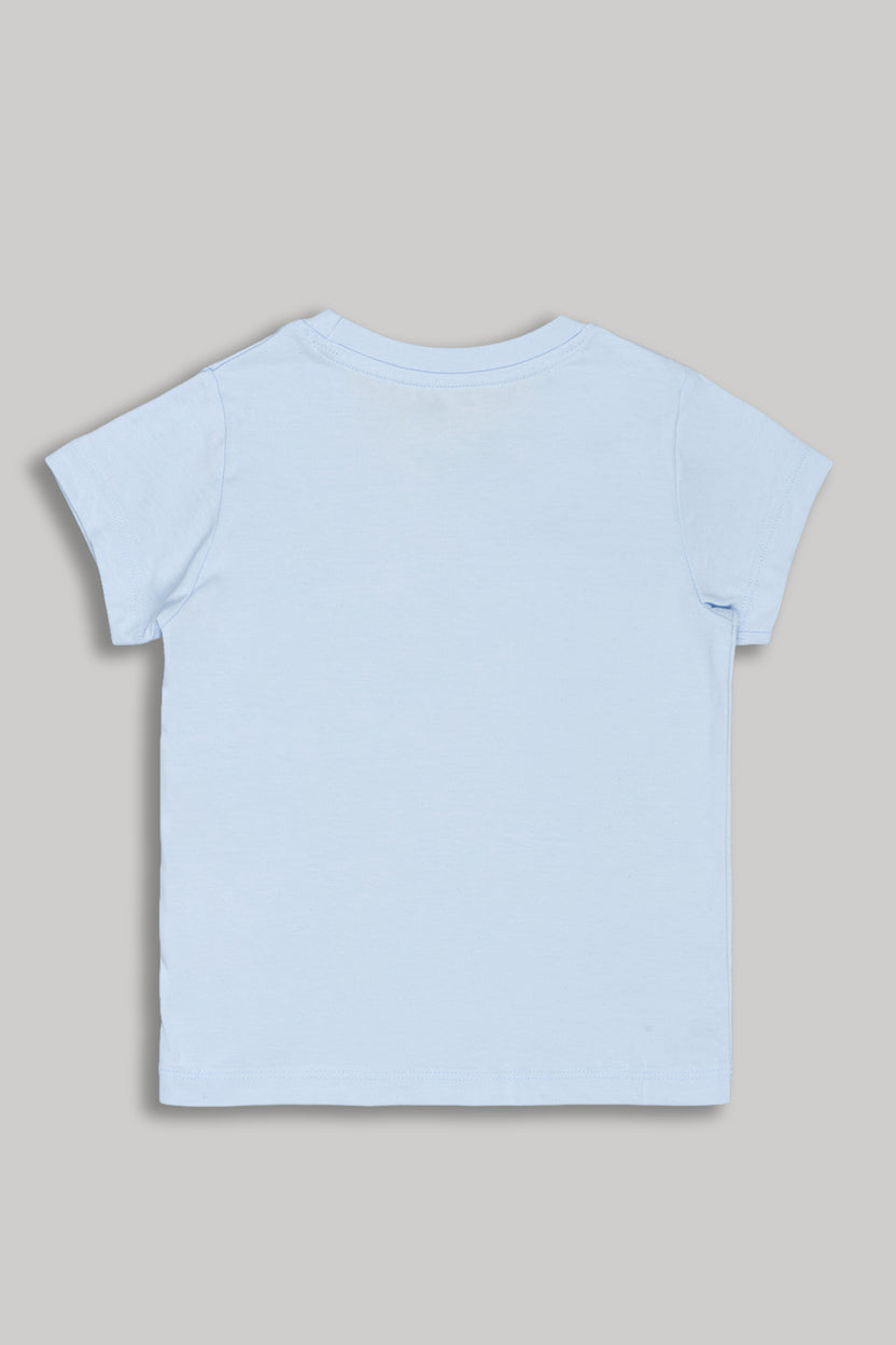 Light Blue Butterfly Embroidered Regular Fit T-Shirt For Girls - Image 2