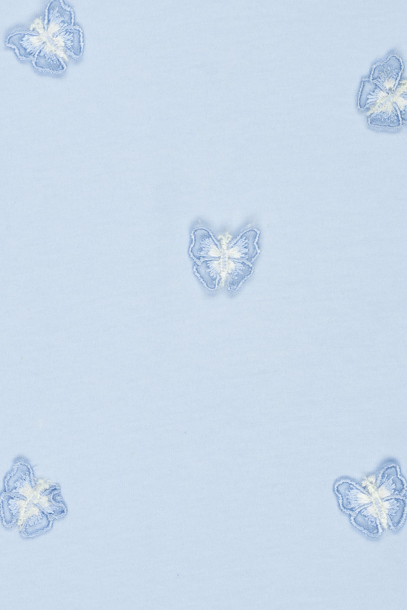 Light Blue Butterfly Embroidered Regular Fit T-Shirt For Girls - Image 5